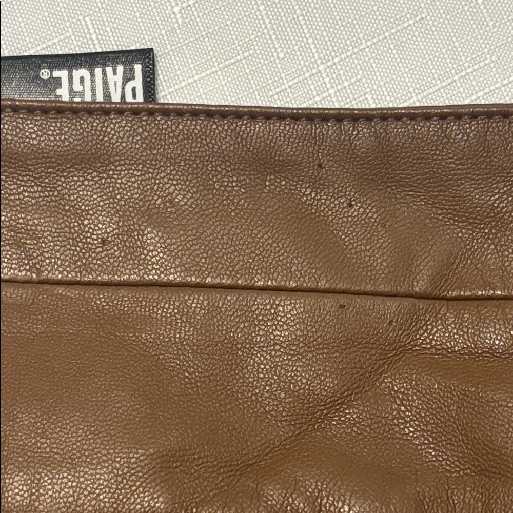PAIGE Brown faux leather shorts SZ 10 high-rise fit pleated front pockets casual - Picture 14 of 15